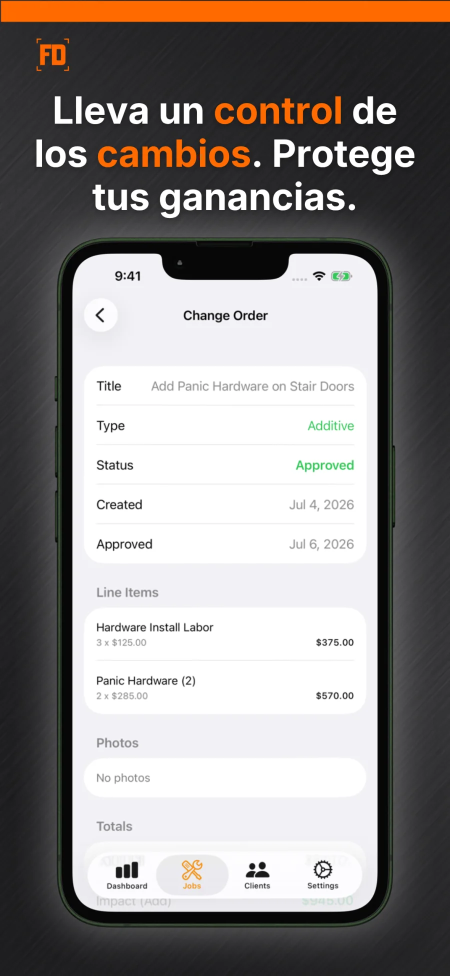 Orden de cambio de FieldDeck con estado y conceptos modificados.